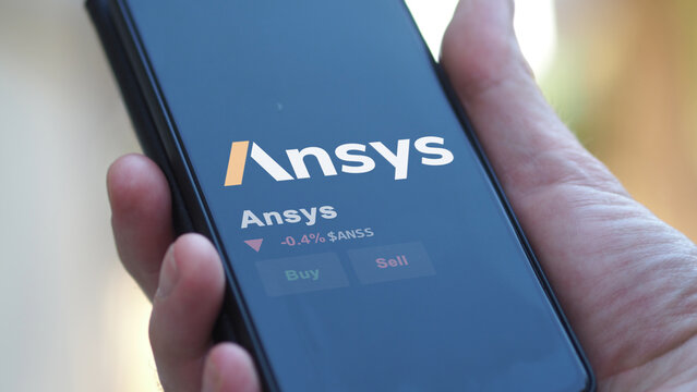 January 15th 2024 Canonsburg, Pennsylvania. The logo of Ansys on the screen of an exchange. Ansys price stocks, $ANSS on a device.