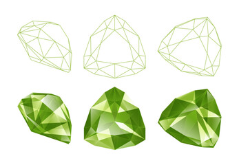 Set of isolated triangular gemstone illustrations