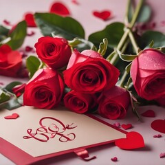 Valentine's Day greeting with floral decorations and calligraphy. Love and celebration.