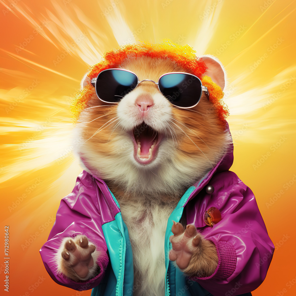 Sticker A hip hamster in shades savoring jellybeans