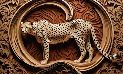 Fantasy Illustration of a wild animal cheetah. Digital art style wallpaper background.