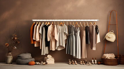 Rack with different stylish womens clothes
