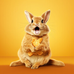 Obraz premium A relaxed rabbit making faces and eating