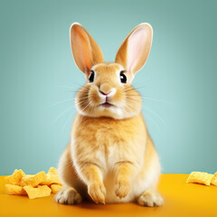 Obraz premium A relaxed rabbit making faces and eating