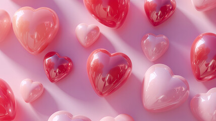 Valentines Hearts Top View Pattern - Romantic 3D Design
