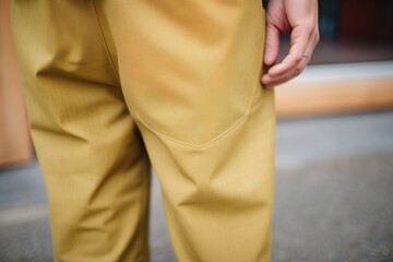 close-up of hand-sewn hem on custom trousers