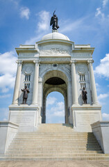Obraz premium Monument at Gettysburg National Military Park, American Civil War Battlefield, in Gettysburg, Pennsylvania