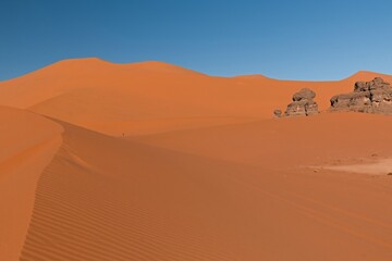 Fototapeta na wymiar View of the Dunes of Tin Merzouga in Tadrart Rouge, Tassili N'Ajjer National Park. Sahara, Algeria, Africa.