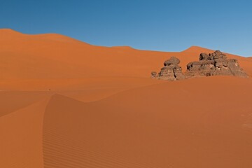 View of the Dunes of Tin Merzouga in Tadrart Rouge, Tassili N'Ajjer National Park. Sahara, Algeria, Africa.