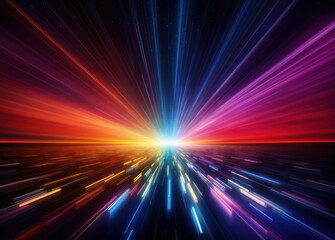 Blurred Neon Motion: Futuristic Speed of Light in a Colorful Cyber Highway