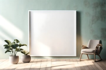 A harmonious dance of shadows and light gracing a minimalistic mockup, showcasing a beautiful design within a white frame against a vivid solid color wall.