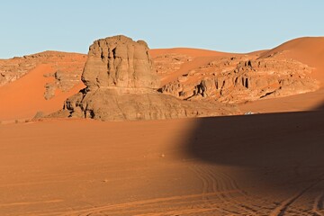 View of the Dunes of Tin Merzouga in Tadrart Rouge, Tassili N'Ajjer National Park. Sahara, Algeria, Africa.