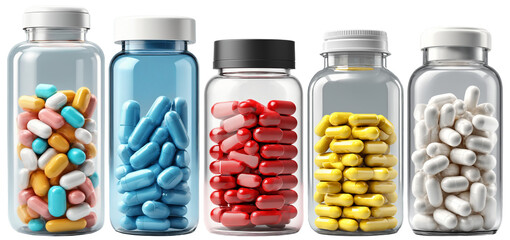 色々な色の錠剤が入った瓶のセット.generative AI - obrazy, fototapety, plakaty