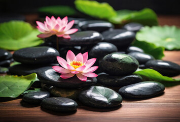 Fototapeta na wymiar spa still life with stones and water lilies