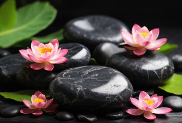 spa still life with stones and water lilies