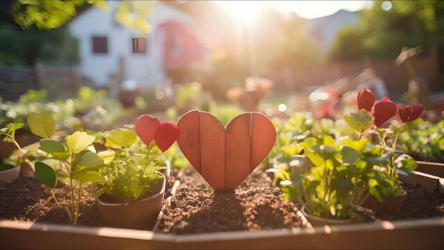 Macro photo of a heartshaped community garden, highlighting the caring and supportive nature of the neighborhood.
