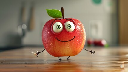 funny apple cartoon character - obrazy, fototapety, plakaty