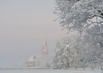 Old church in Arjeplog in a Christmas time