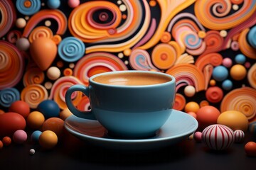 Obraz na płótnie Canvas Coffee Cup with Whimsical Patterns, on an isolated Playful Patterns background, Generative AI