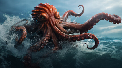 The giant octopus expels