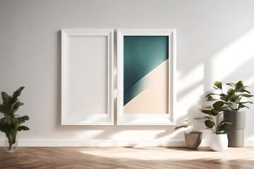 The sublime beauty of shadows and light gracing a clean mockup, highlighting a breathtaking design within a white frame against a calming solid color wall.