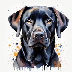 Watercolor black labrador retriever dog
