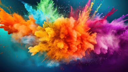 Obraz na płótnie Canvas A dynamic explosion of multi-colored powder captured in vibrant motion.