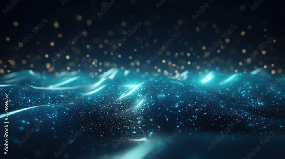 Aufkleber ethereal blue waves with glittering particles creating a serene abstract background.