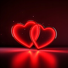two neon light hearts  background