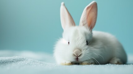 Obraz premium cute animal pet rabbit or bunny white color smiling and laughing isolated with copy space for easter background, rabbit, animal, pet, cute, fur, ear, mammal, background, celebration, generate by AI