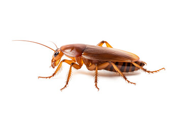 Closeup view of a Cockroach isolated on a transparent or white background. PNG. Periplaneta americana