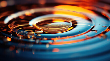 A macro shot of a water droplet creating ripples on a vibrant orange surface, showcasing fluid dynamics.