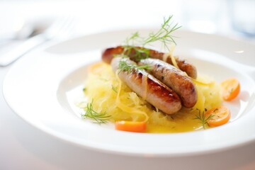 german bratwurst with sauerkraut and mustard