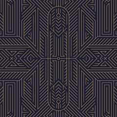 Vector art deco seamless pattern, gatsby gold line design. Luxury abstract texture, party print, modern line ornament.