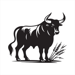 Resilient Roar: Bull Silhouette Echoing the Resilience and Tenacity of Bull Silhouette - Bull Illustration - Ox Vector
