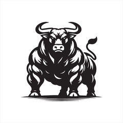 Majestic Muscles: Bull Silhouette Capturing the Muscular Beauty and Dominance - Ox Silhouette - Bull Vector
