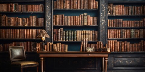 Vintage library with aged books