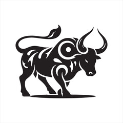 Dynamic Horns: Bull Silhouette Series Showcasing the Power and Grace of Bull Silhouette - Bull Illustration - Ox Vector
