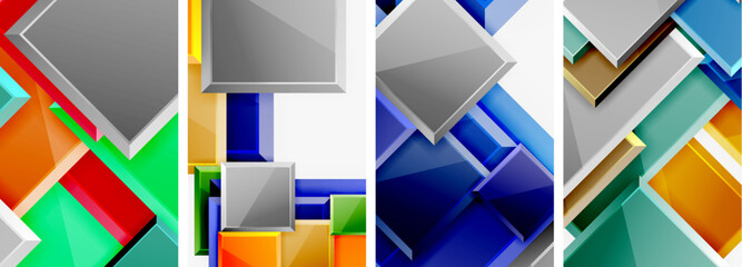 Color glass glossy square composition poster set for wallpaper, business card, cover, poster, banner, brochure, header, website