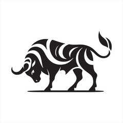 Resilient Roar: Bull Silhouette Echoing the Resilience and Tenacity of Bull Silhouette - Bull Illustration - Ox Vector
