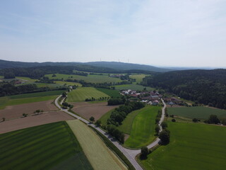 Aerial view of the forest and meadows and fields