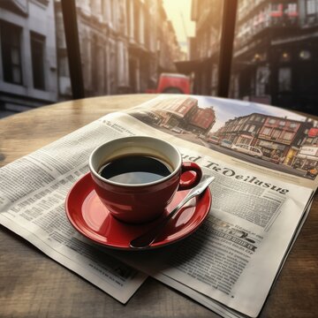 Morning coffee with newspaper reading Generative AI