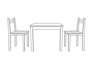 Table and Chair outline design vector. Set of Table and Chair. Table and Chair outline isolated on white background.