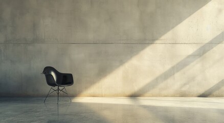 black chair in front of a concrete wall