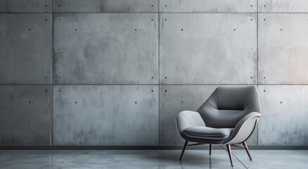 gray arm chair next to a concrete wall