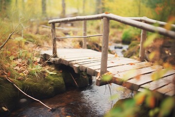 wooden footbridge over a babbling brook