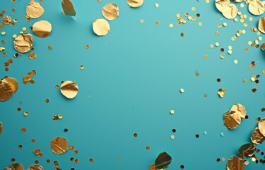 Fototapeta na wymiar gold confetti and confetti on blue background christmas
