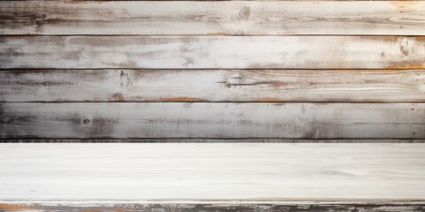 Vintage table and old white wooden wall create a product-ready background image.