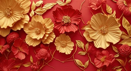 Fotobehang gold colored flowers in red and gold © olegganko