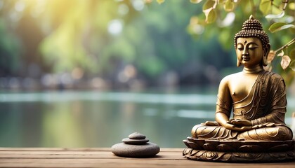 Buddha statue on a lakeside decoration